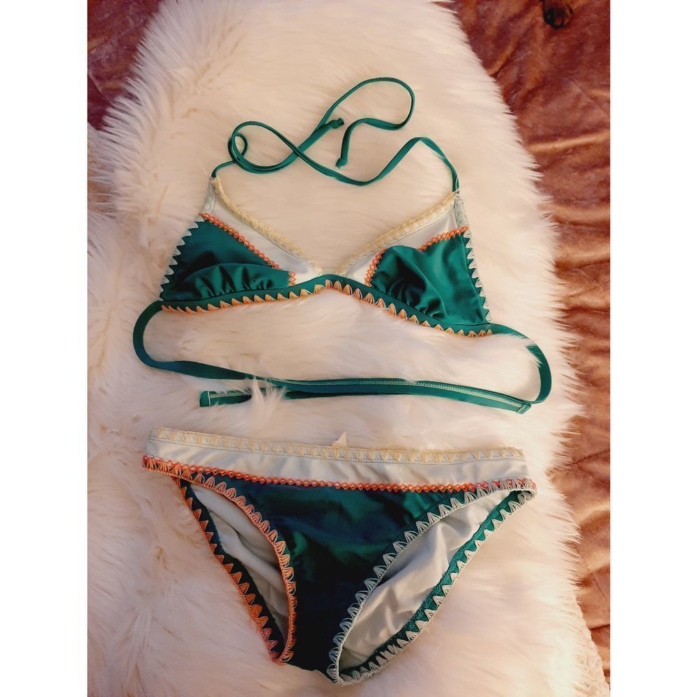 Hobie bohemian blue teal large embroidered bikini swimsuit